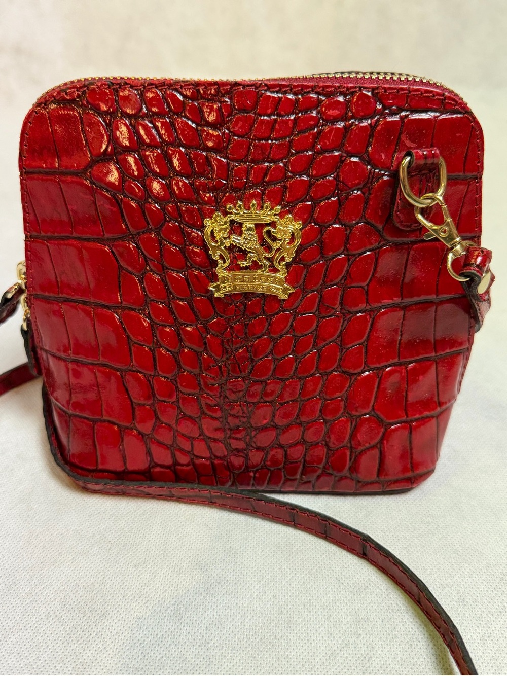 Vintage Firenze Red Croc Embossed Leather Mini Crossbody Bag made in Italy Gold - Picture 2 of 15